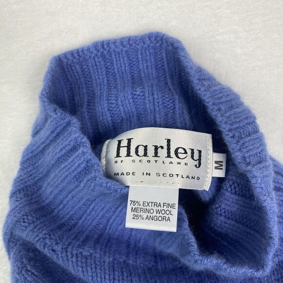 Harley Of Scotland Sweater Womens Medium Blue Mock Neck Extra Fine Merino Wool - Picture 5 of 6